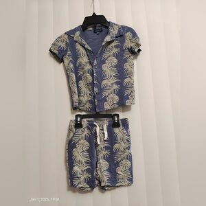 Andy & Evan Kids’ 2-Piece Stripe Palm Buttondown Set Blue Size 6 New without tag